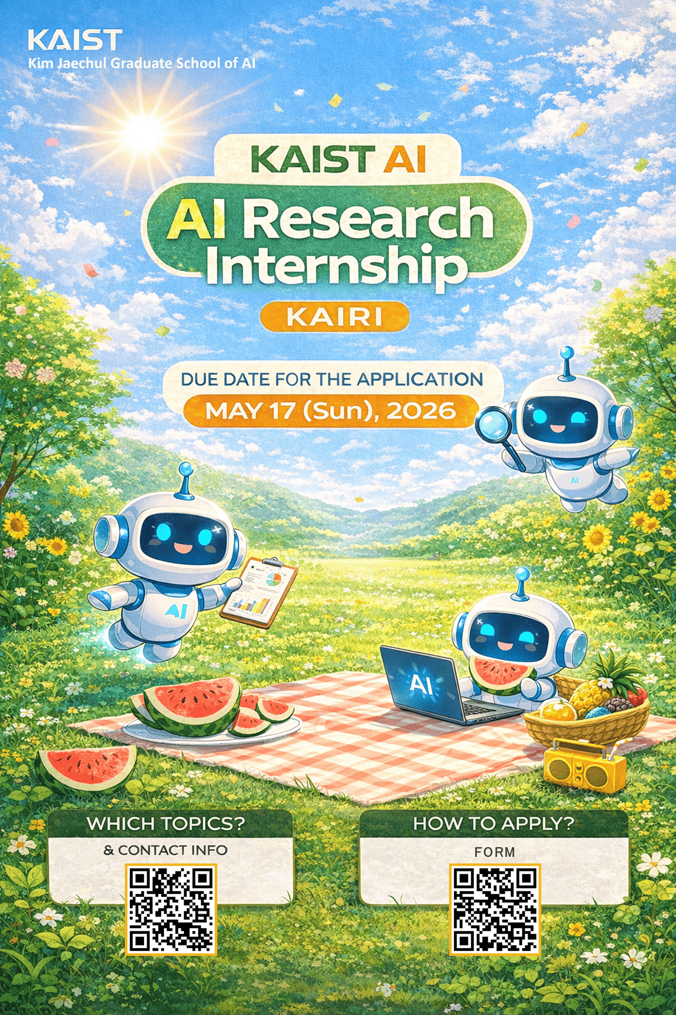 [KAIST 김재철AI대학원] 2026년 하계 KAIST AI Research Internship (KAIRI) 모집 안내 (접수 마감: 5월 17일 (일요일))